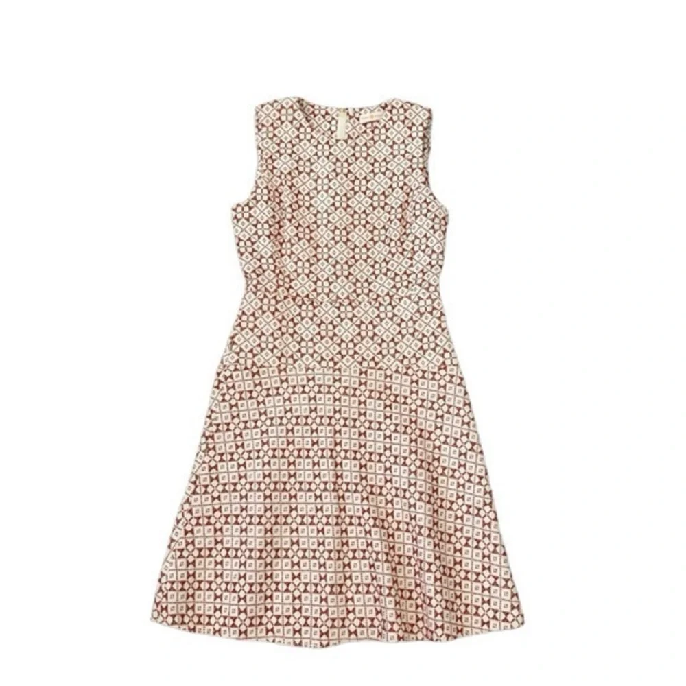 Tory Burch Orange Geometric Jaqcuard Sleeveless A-Line‎ Dress